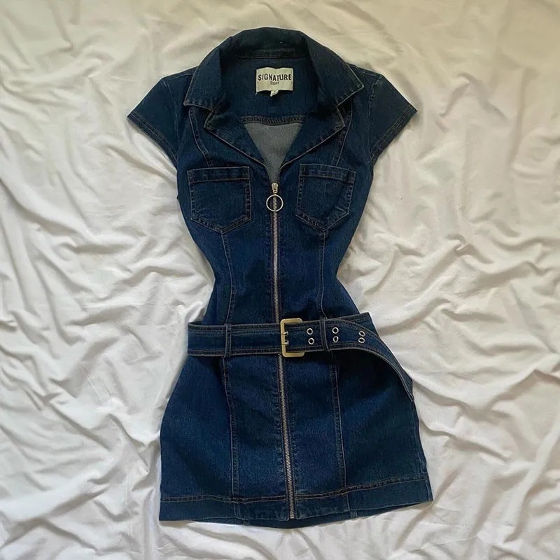 Summer retro small denim dress sleevless