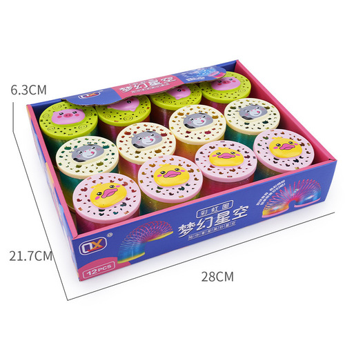 Manufacturer Cartoon Starlight Projection Rainbow Circle Spring Festival Hot Selling Children's Toy Spring Stacking Circle Luminous Elastic Circle