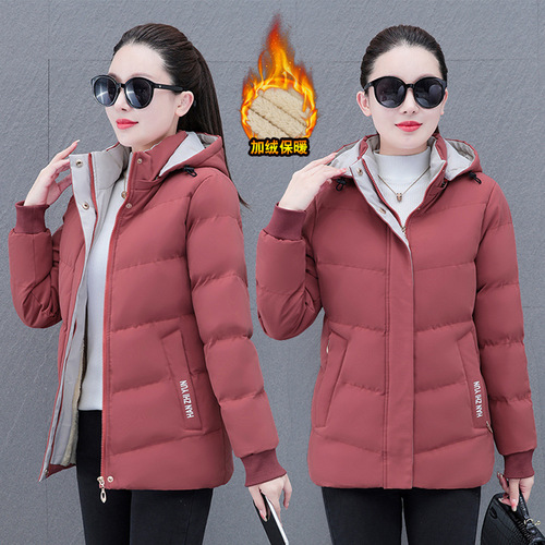 Middle-aged and old moms, cashmere hooded down cotton coat for women in winter, fluffy, thick, warm and loose cotton coat coat