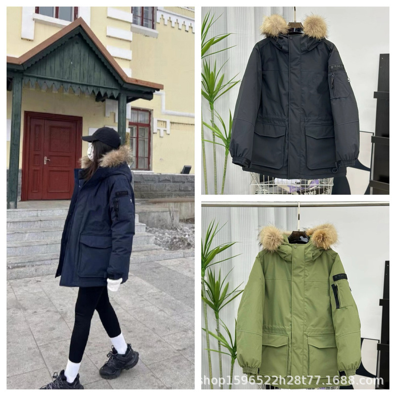 MLB1 mid-length workwear down jacket with large fur collar, unisex parka, warm coat, wholesale, thickened for protection against cold weather