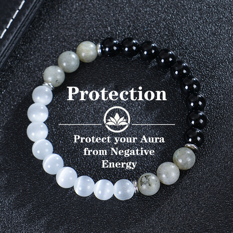 Cross-Border Fashion 8mm Moonstone Cat's Eye Bracelet Natural Obsidian Beaded Bracelet Women's Yoga Bracelet Wholesale