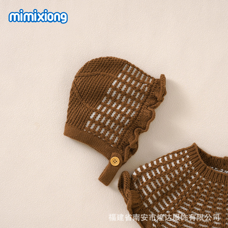 ins热卖款可爱荷叶边连体哈衣+帽子