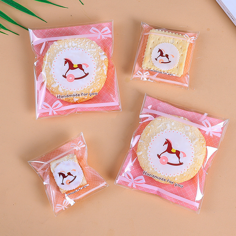 韩国烘焙包裝三个规格 童趣木马自封袋 饼干袋 西點袋100/包