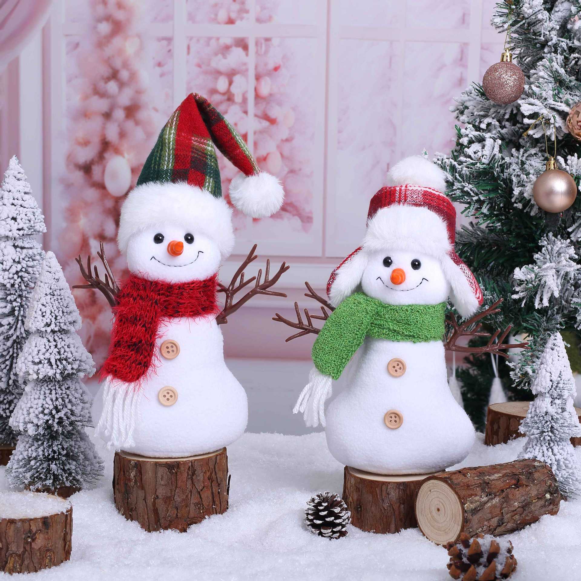 Adorable muñeco de nieve de Navidad sentado muñeca ventana decoración cruzada Rudolph sombrero muñeca decoración al por mayor