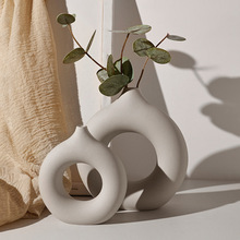 贝汉美白色圆圈陶瓷花瓶ins摆件客厅家居饰品创意工艺品跨境热采