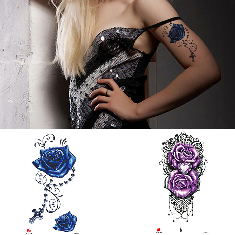 新款小全臂纹身贴 蓝色妖姬纹身贴 小半臂防水纹身贴 厂家直销|ms
