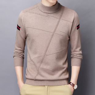 Autumn and Winter Men's Sweater Young and Middle-aged Long-sleeved Half-turtleneck Multi-color Base Shirt Striped Embellished Warm Sweater for Men