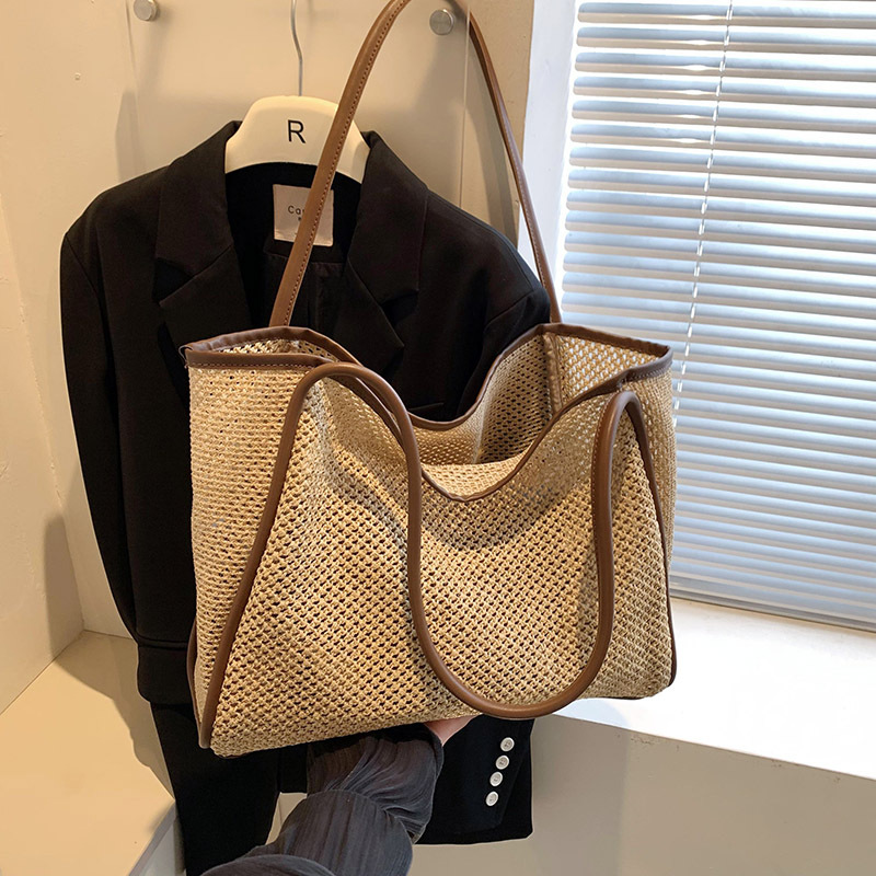 Großvolumige, handliche Strohhalmtasche für Damen, lässige Schultertasche für den Sommer, modische Strandtasche für Outdoor-Aktivitäten_voghion.com