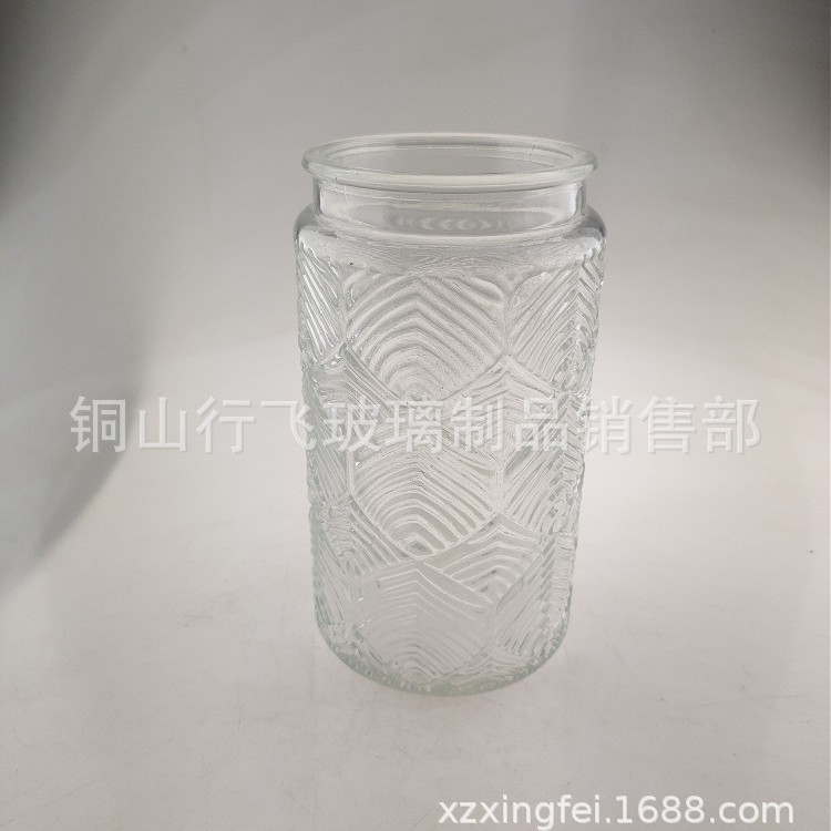 Frasco de vidrio de 1000ml con relieve de begonia y tapa de bambú, para almacenar té o granos