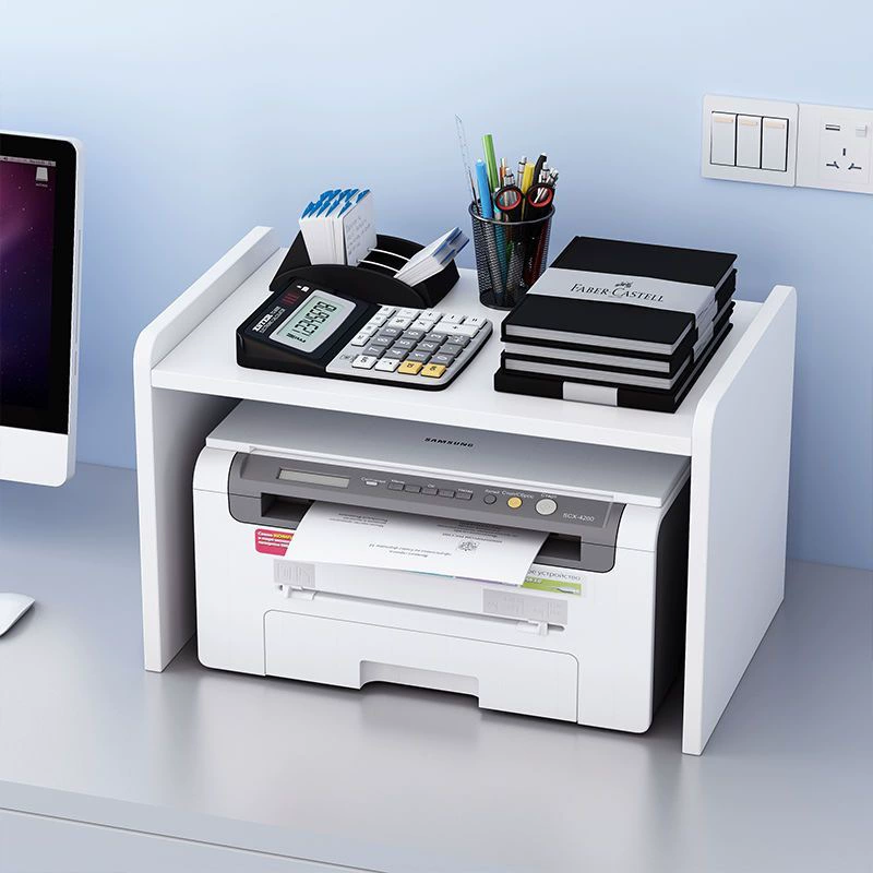 Printer Storage Rack - Desktop Multi-Layer Office Organizer, Desk Shelf Stand in White/Black/Wood