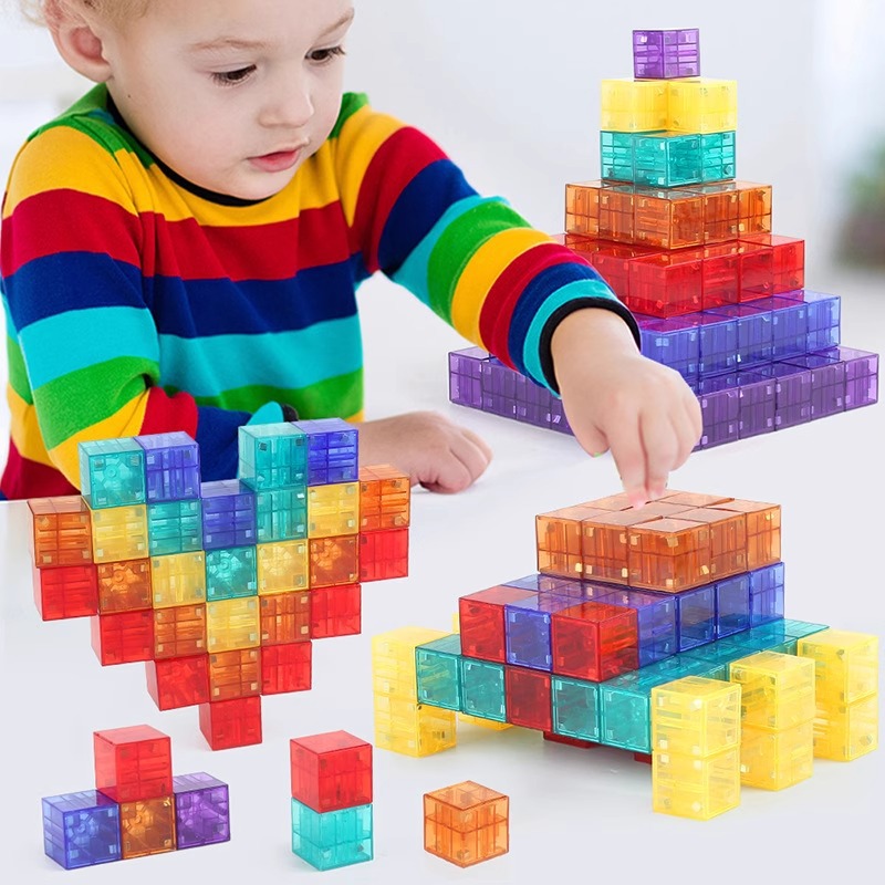 Amazon Cross-Border Children's DIY Magnetic Building Blocks Transparent Magnetic Suction Set Building Model Magnetic Block Toys