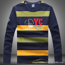 肯迪鲨鱼泰斯春秋男士长袖t恤男潮牌打底衫正品男宽松款条纹1683