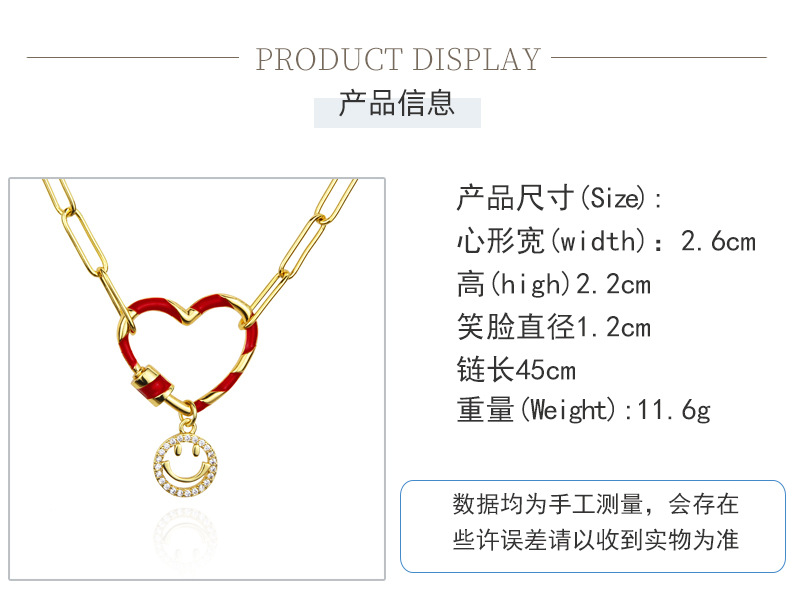 fashion heart smiley face combination twocolor heartshaped combination copper necklace NHBP567212picture1