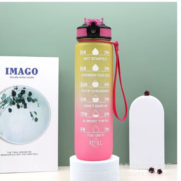 Fabricante en stock transfronterizo 1000ML caldera de rebote gradiente taza de agua escala portátil paja TRITAN taza deportiva