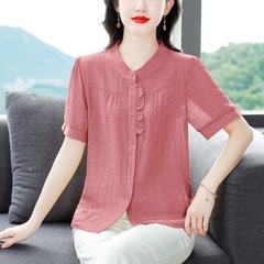 ハイエンドのシルクシャツの女性半袖夏の新型のお母さんのシャツはゆったりとしています。