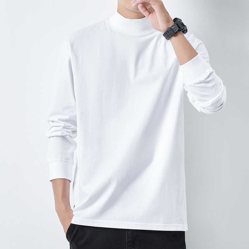 봄철 남성용 하이넥 긴팔 티셔츠, 솔리드 컬러, 골지 소매, 라지 사이즈, 솔리드 컬러, 루즈핏, 커플 상의, 이너웨어, 베이스 레이어