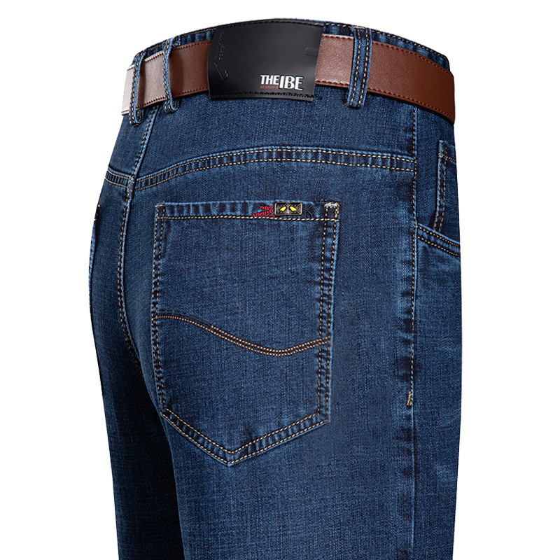 Spring and Autumn Thin Cotton Jeans for Men, Middle-Aged Dad Casual Straight High-Waisted Loose Pants for Men