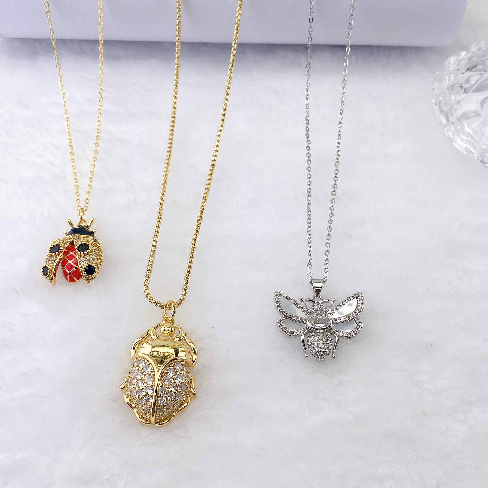 All Seasons Season Women's Gender Delicate Zircon Beetle Set Cute Elegant Insect Ladybug Unique Personality Trendy Match Copper Pendant Ins Style Embedded Diamond