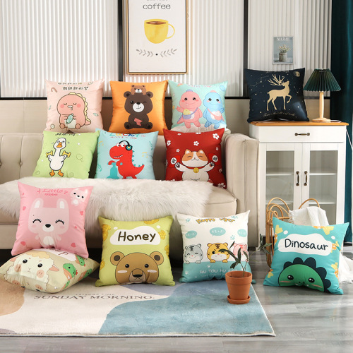 ins cartoon double-sided printed pillow case car cushion backrest short plush peach skin sofa bedside cushion cover