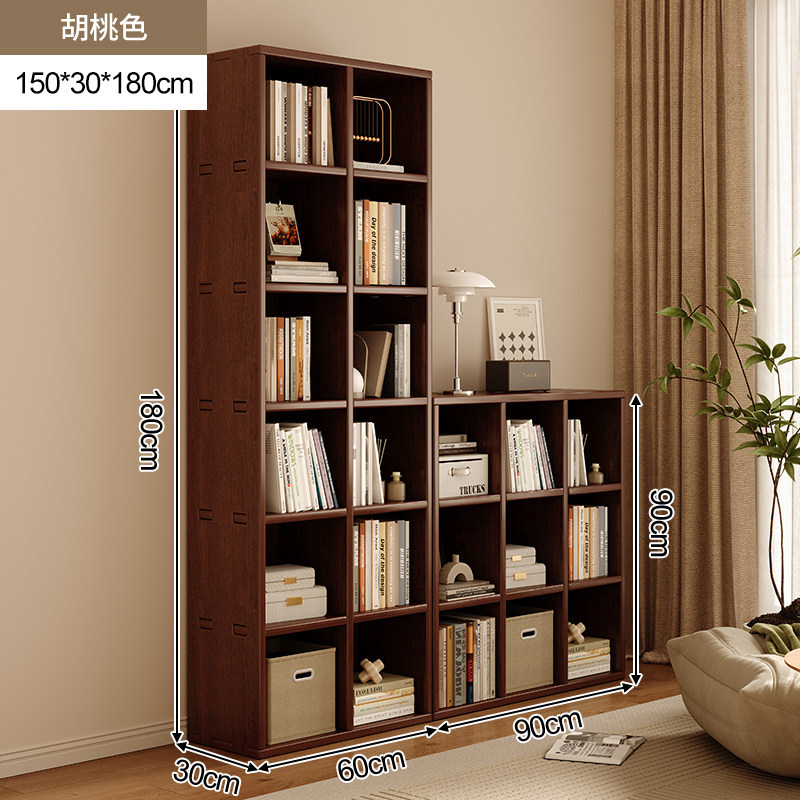 Estante de madera sólida librería de pared completa en la parte superior para la sala de estar color nuez pared completa gabinete de exhibición casero armario de almacenamiento