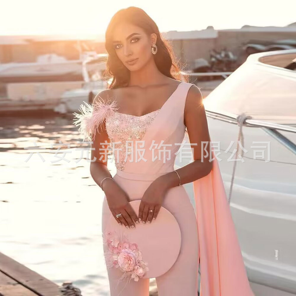 Europa y América del comercio exterior AliExpress nuevo vestido rosa de las señoras elegantes pantalones sexy vestido image 2