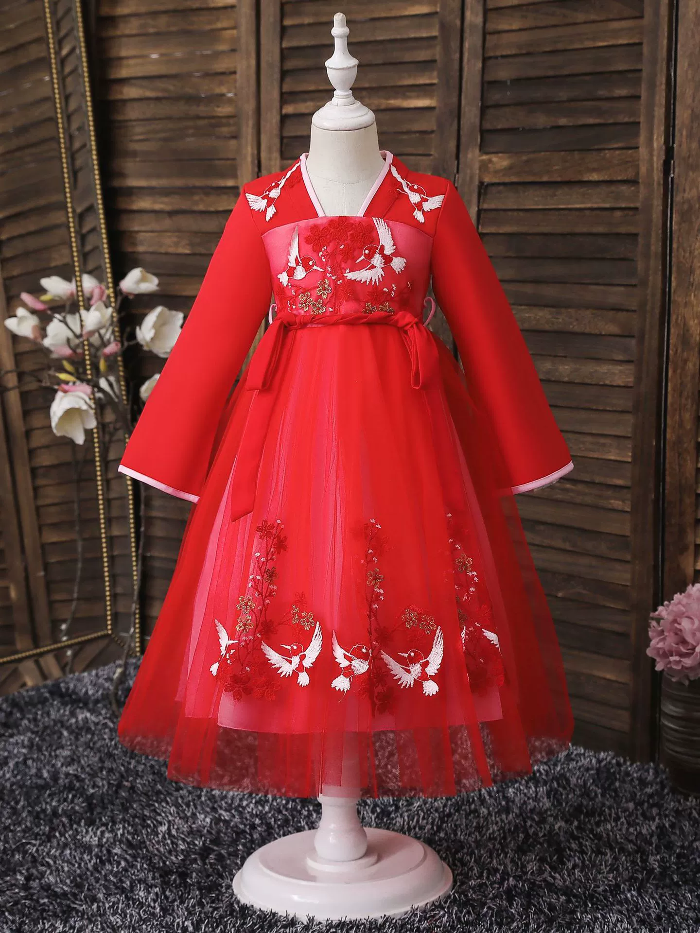 Spring Hanfu, children's dress, with embroidery, Chinese style