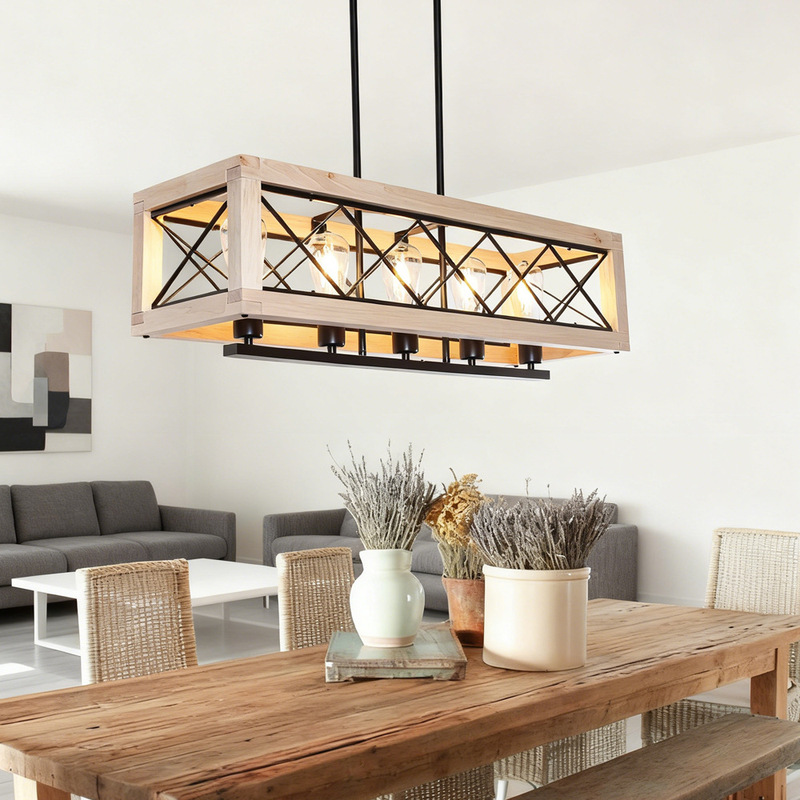 Amazon Retro Industrial Style Restaurant Wood Chandelier Loft Study Bedroom Front Door Kitchen Cafe Iron Lamp