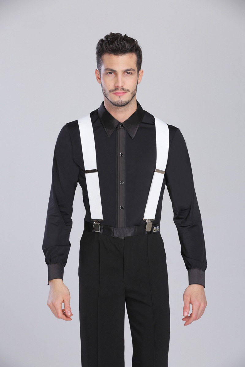 Black satin placket shirt collar without crotch