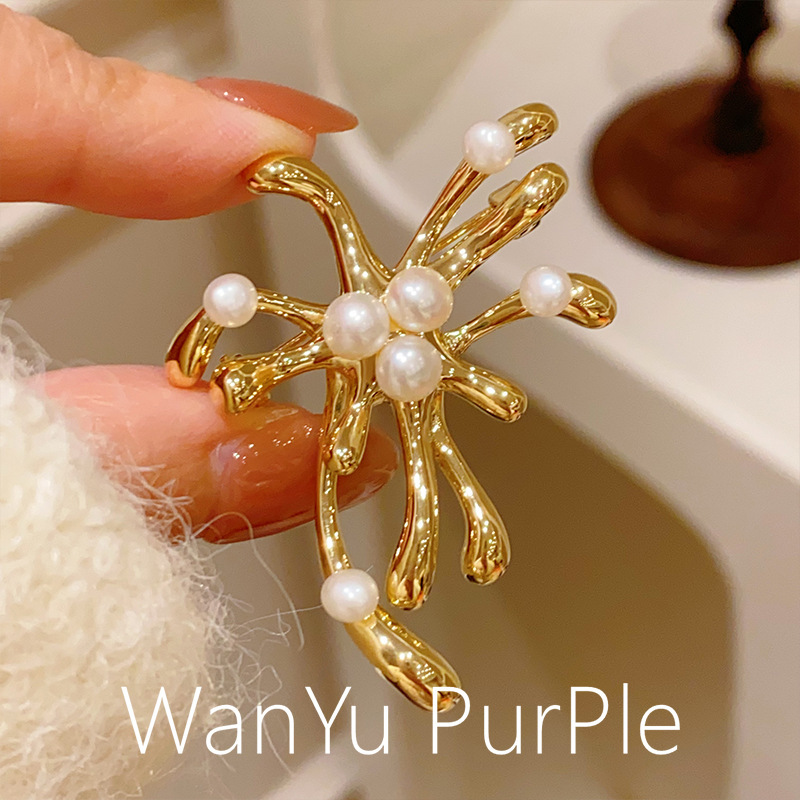 Natural Freshwater Pearl European and American Fashionable Metallic Minimalist Style Fireworks Brooch Corsage Couple Pin Buckle Natural Freshwater Pearl European and American Fashionable Metallic Minimalist Style Fireworks Brooch Corsage Couple Pin Buckle