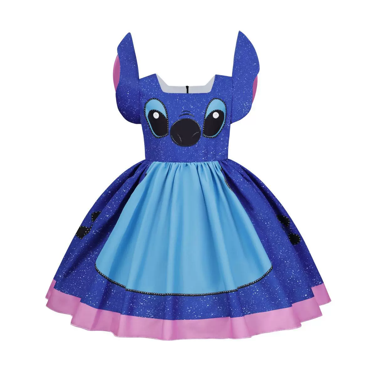 跨境星际宝贝卡通cosplay公主裙蓝色史迪仔可爱女童连衣蓬蓬裙