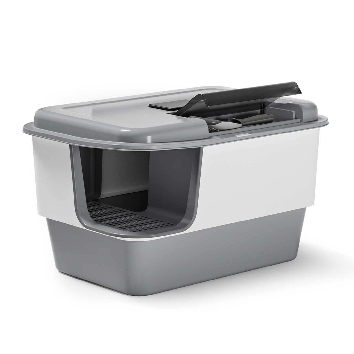 La caja de arena para gatos de gran tamaño es semicerrada abierta y anti-salpicaduras.