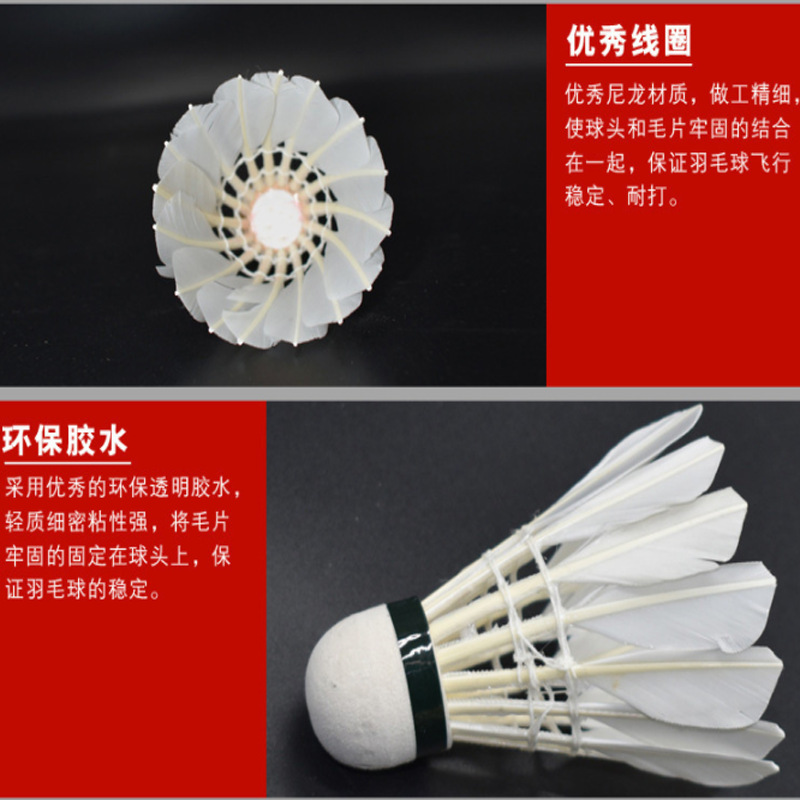 Factory direct supply of 12-piece badminton, elementary training duck feather ball, family entertainment type, durable and stable, dropshipping