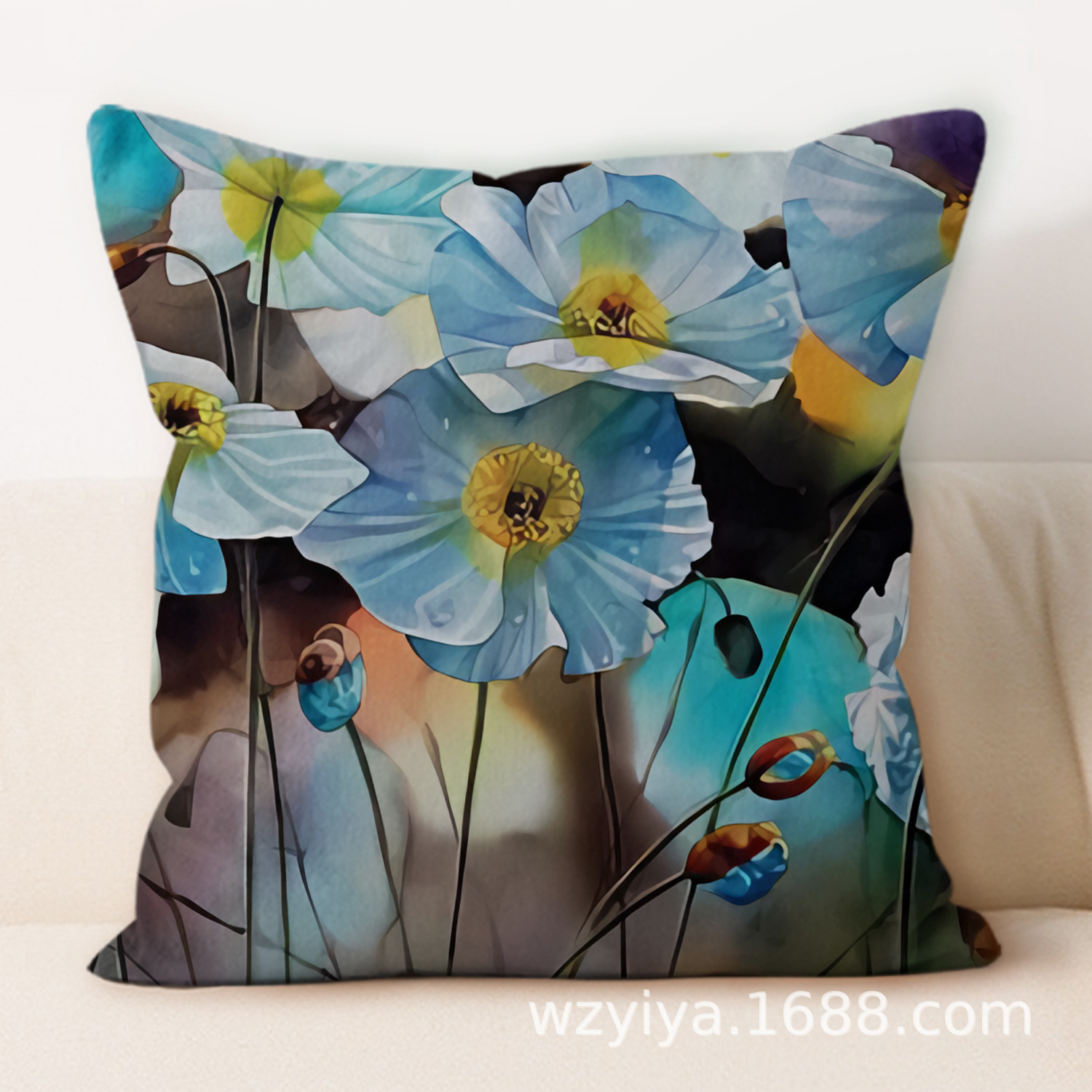 Arte complejo flores plantas verdes funda de almohada sala de estar sofá cojín de coche transfronterizo