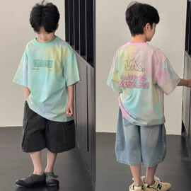 纯棉童装男童短袖t恤圆领夏季新款儿童宝宝半袖上衣中大童休闲ins