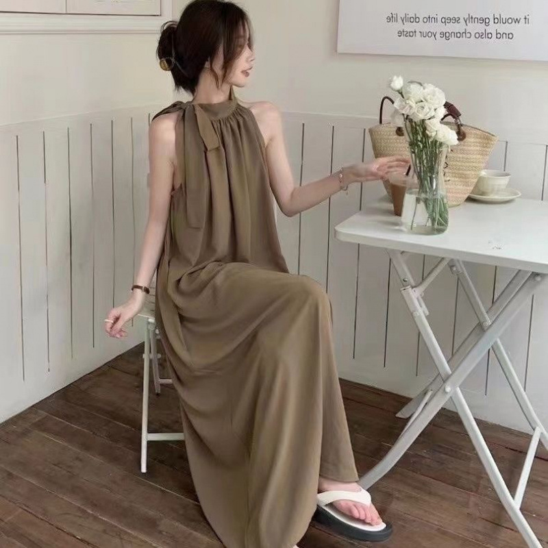 French-Style Off-The-Shoulder Sleeveless Dress, Spring/Summer 2025 New Model, Body-Covering Maternity Long Dress, Maternity-Friendly