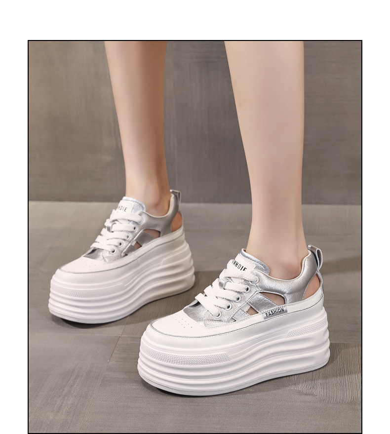 Giày sneaker nữ đế dày tăng chiều cao, phong cách thể thao — màu trắng chi tiết 13