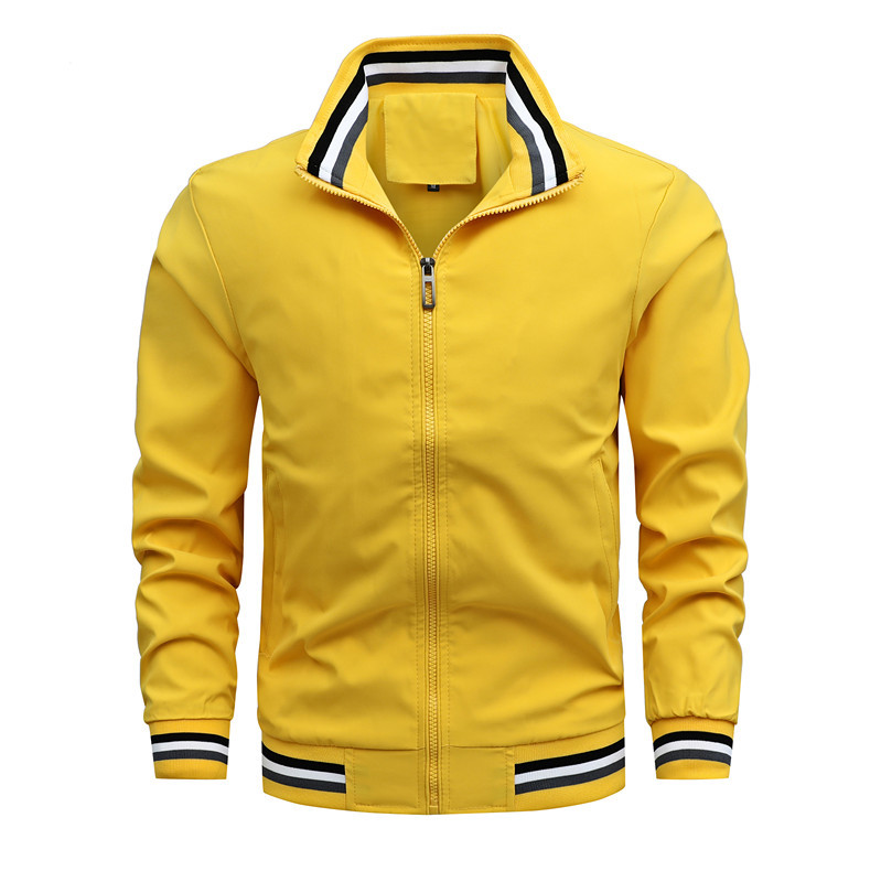 Primavera y otoño cremallera béisbol blanco juventud ordinaria costura lateral bolsillo sin capucha casual ajuste en stock chaqueta