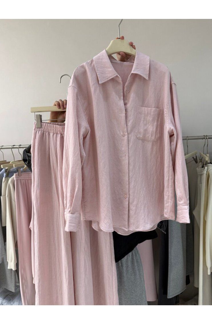 European Style Women's Two Piece Set Linen High End Elegant Loose Fitting Cotton Shirt Wide Leg Pants Summer Outfit_ecoleips.com