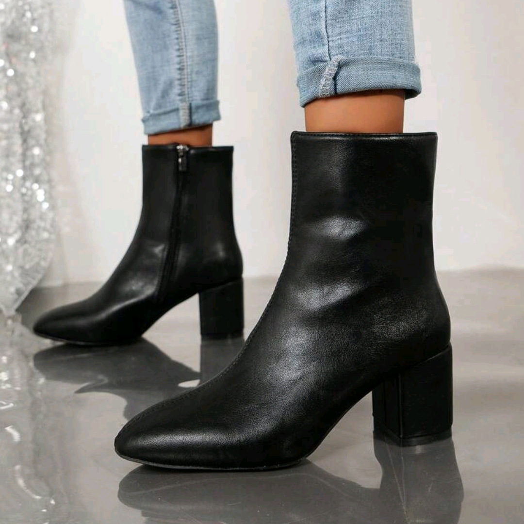 Tacones altos 2026 otoño nuevo tamaño europeo y americano cremallera lateral de tacones gruesos cuadrados zapatos de botas cortas de comercio exterior mujeres image 8