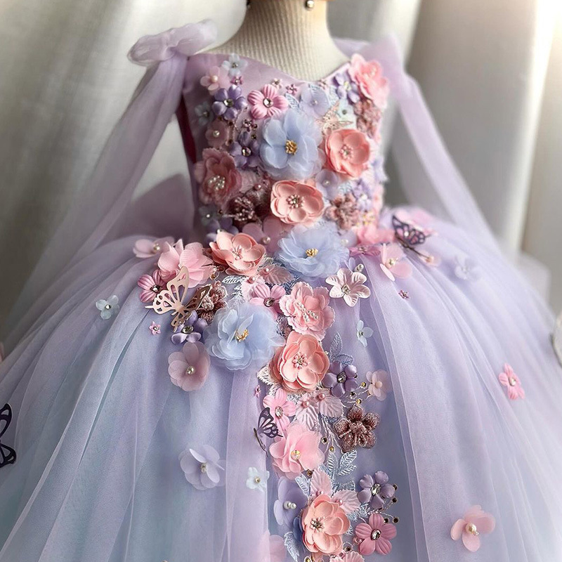 Día de los Niños del 1 de junio vestido de aniversario bordado de alta gama nueva niña flores hadas de niños pequeños y medianos vestido de princesa