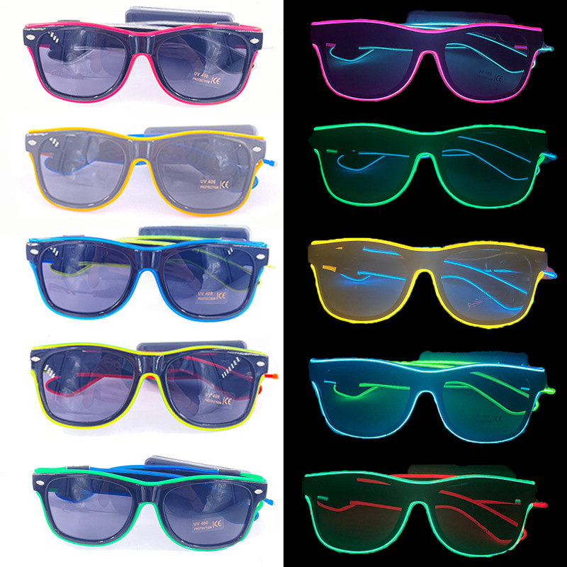 Nuevo comercio exterior de dos colores el juguete fluorescente LED inalámbrico gafas luminosas noche discoteca baile atmósfera accesorios selección multicolor