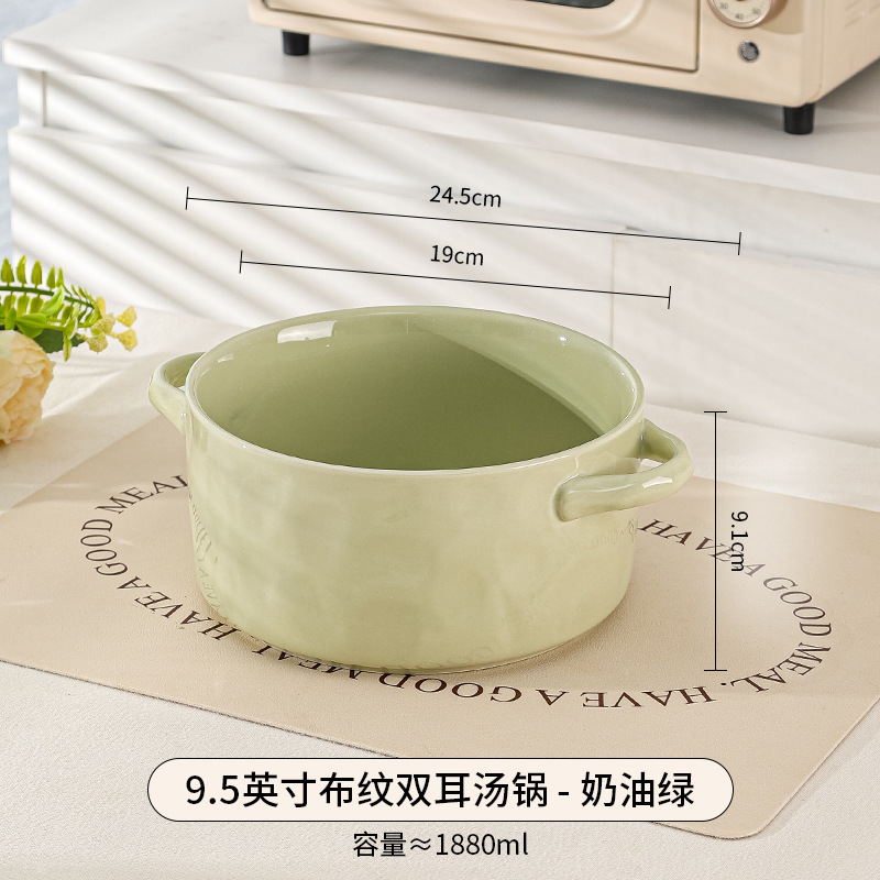 Olla grande de cerámica estilo japonés de lujo ligero, estilo crema, para sopa, fideos instantáneos, tazón grande para sopa, vajilla de cerámica