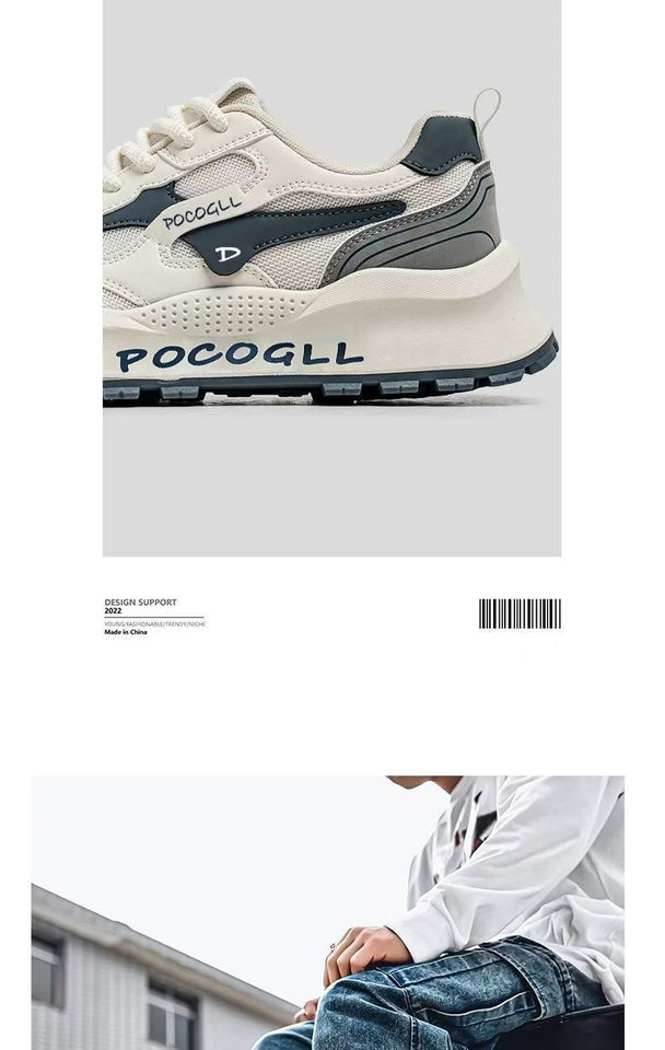 Giày sneaker nam thân lưới thoáng khí chống hôi, đế cao su gót thấp 1–3 cm, dây buộc phía trước — 0766 trắng xanh, 0766 đen xám, 0766m Đỏ chi tiết 4