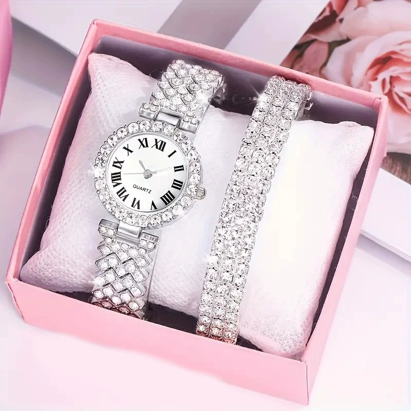 Fashionable bracelet, diamond quartz watch, diamond encrusted, wholesale