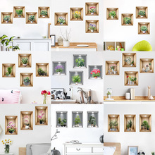 新款木框画3D绿植花瓶盆栽白膜不透自粘防水墙贴画客厅卧室装饰画