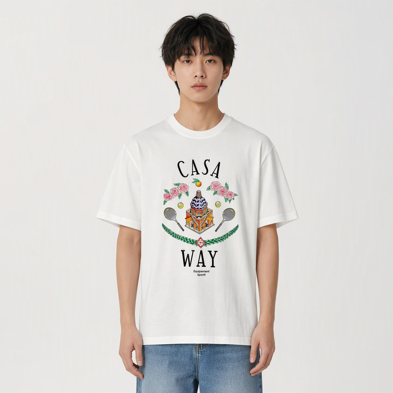 Casablanca Casablanca Digital Print Silk Screen Short-Sleeve T-Shirt Independent Cross-Border E-Commerce