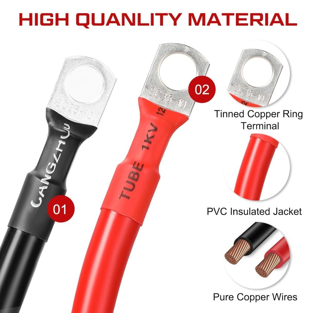 2Awg35 Square Automotive Battery Connection Cable Extension Cable Power Inverter Cable New Energy Vehicle Accessories Wholesale