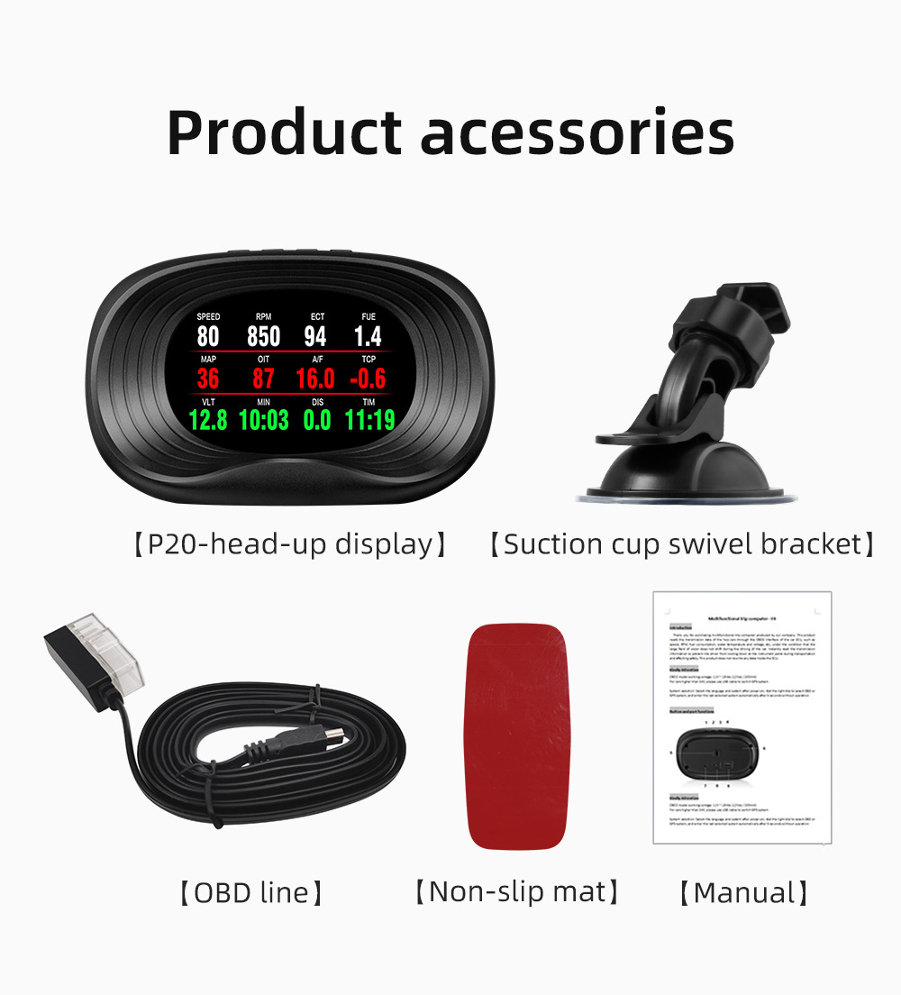 Cross-border HUD Head-Up Display Car ECU Driving Computer OBD High-Definition Portable LCD Car Display P20