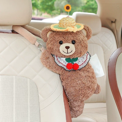 cute cartoon tissue holder, Car tissue box/set - sunflower-straw-hat-brown-bear-space-upgradesmooth-paper-extraction