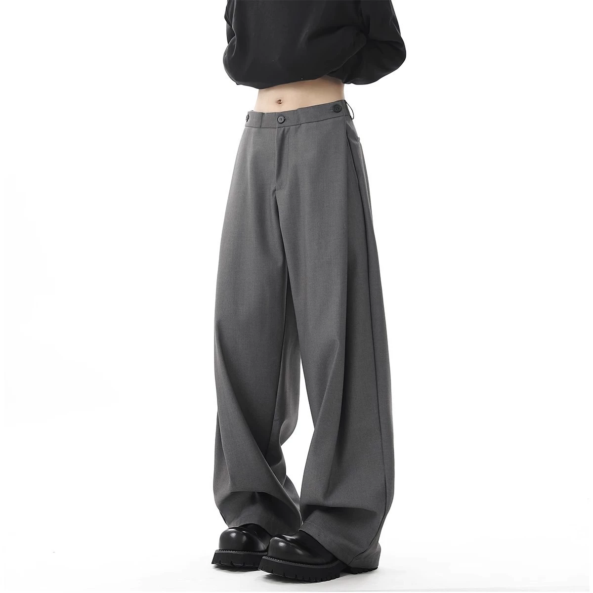 American-style Grey Pleated Casual Trousers Men's and Women's Trendy Brand Loose High-end Sense cleanfit Straight-leg Wide-leg Long Pants American-style Grey Pleated Casual Trousers Men's and Women's Trendy Brand Loose High-end Sense cleanfit Straight-leg Wide-leg Long Pants